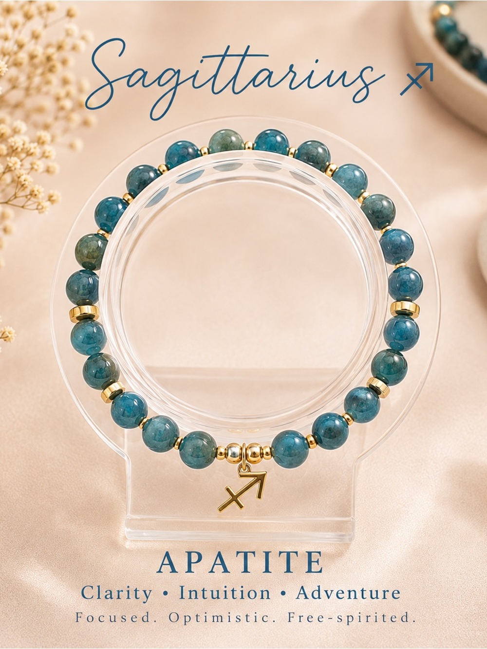 Sagittarius Apatite Bead Bracelet with Gold Accents